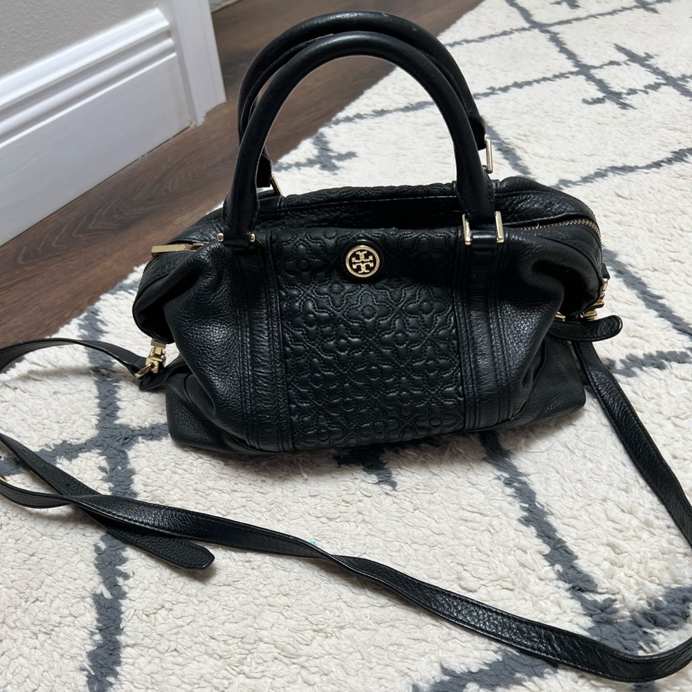 Tory Burch Black Embossed Satchel